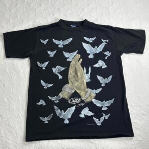 Super Vintage Shirt Y2K Size L AOP Heaven Prayer Doves Give Me Face Sportswear